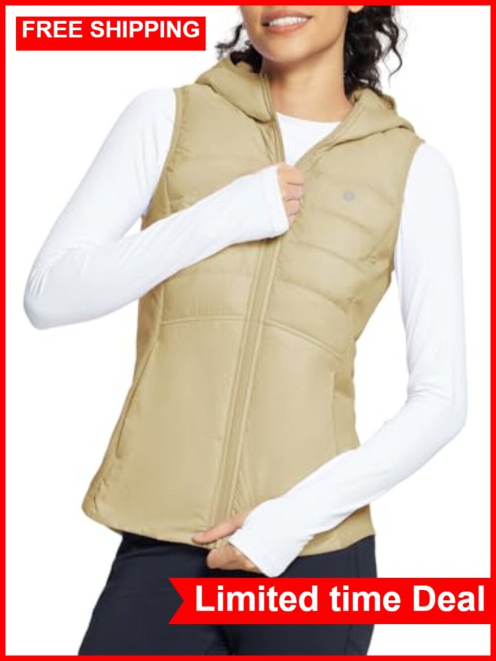 Women's Winter Running Vest Fleece Hooded Jacket Warm Slim Fit Sleeveless Nylon